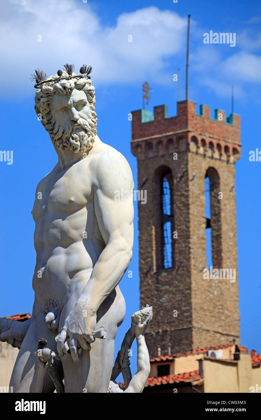 Italie, Florence, Piazza della Signoria, fontaine de Neptune Banque D'Images