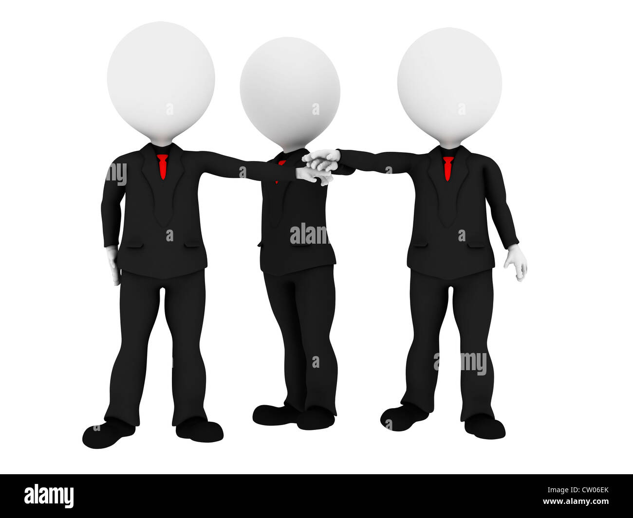Les gens d'affaires de rendu 3D en uniforme mettant les mains ensemble pour une équipe Entreprises - Union européenne - concept Image sur white background Banque D'Images