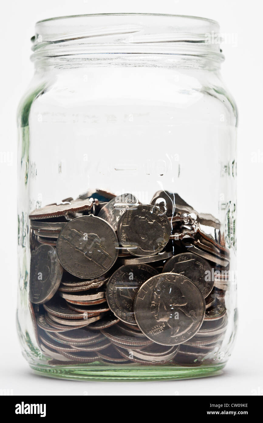 Pot de us coins en dix sous, nickles, et quartiers Banque D'Images