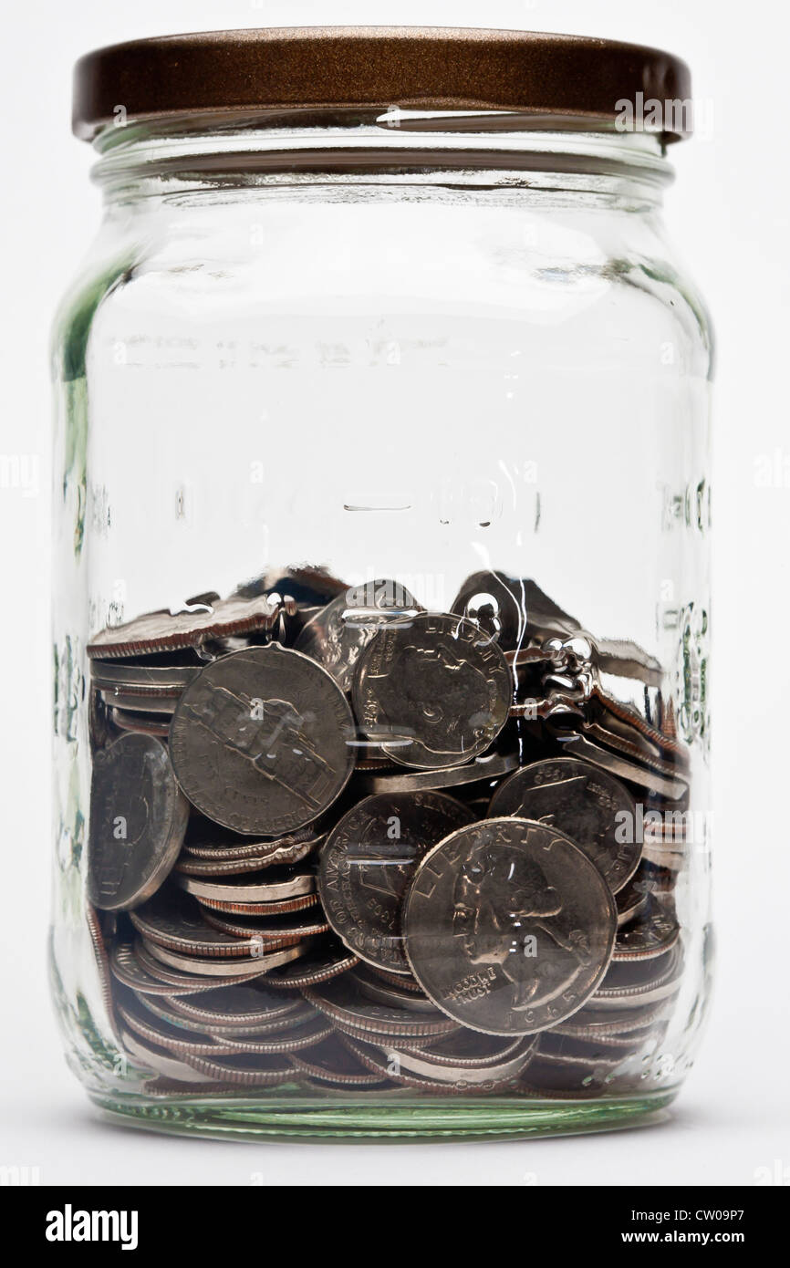 Pot de us coins en dix sous, nickles, et quartiers Banque D'Images