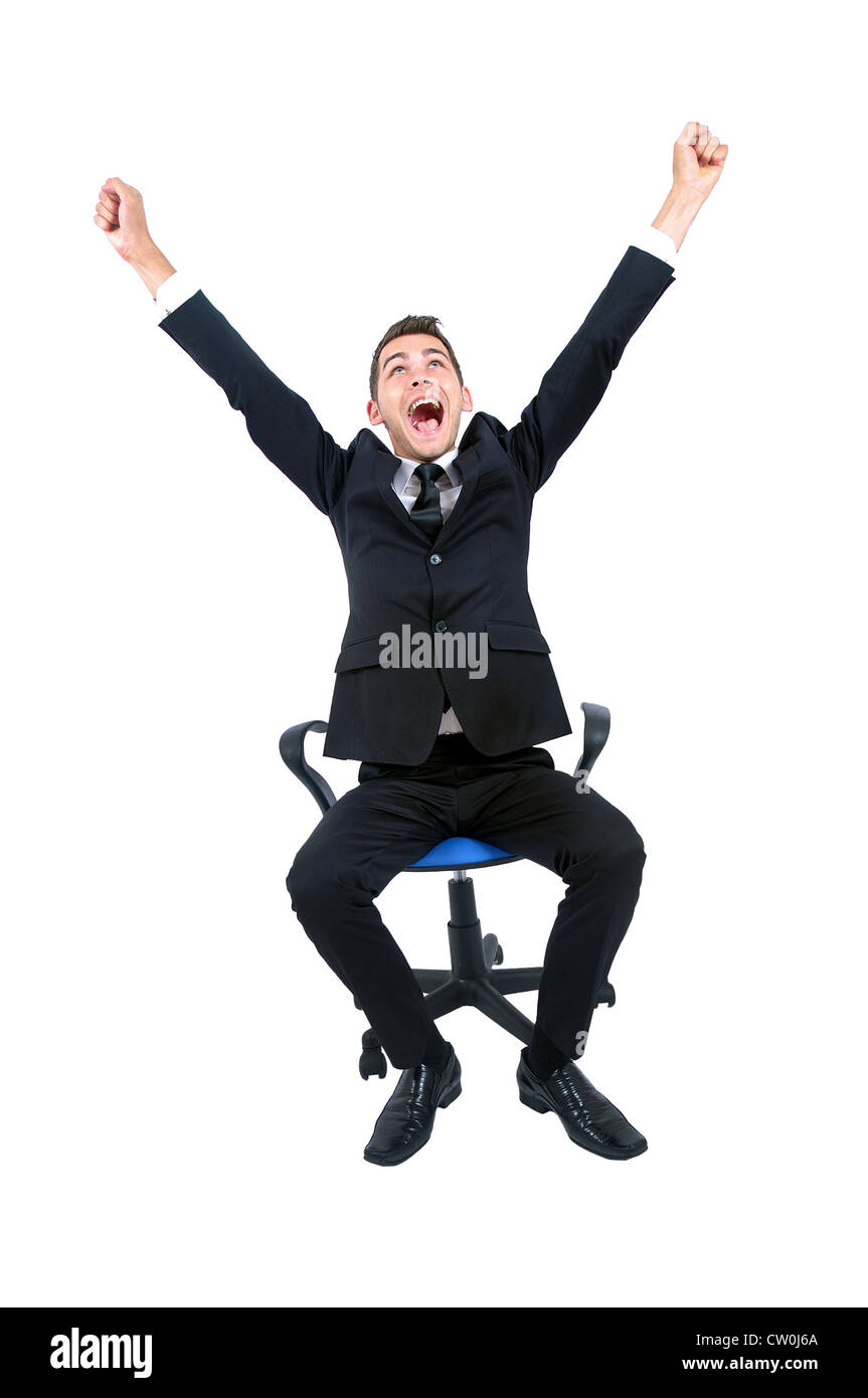 Jeune homme d'affaires heureux isolé Banque D'Images