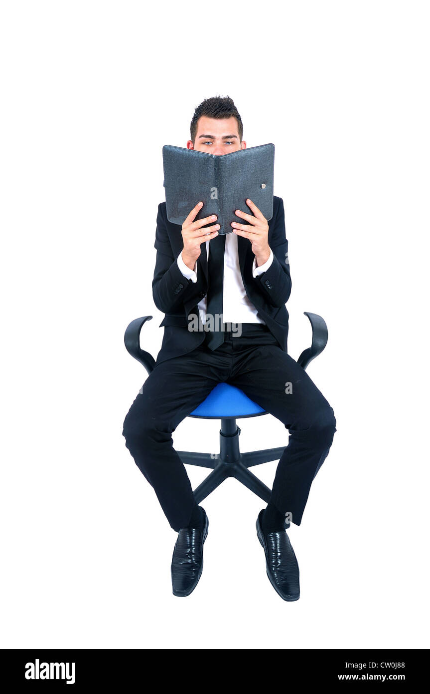 Les jeunes isolés business man with notebook Banque D'Images