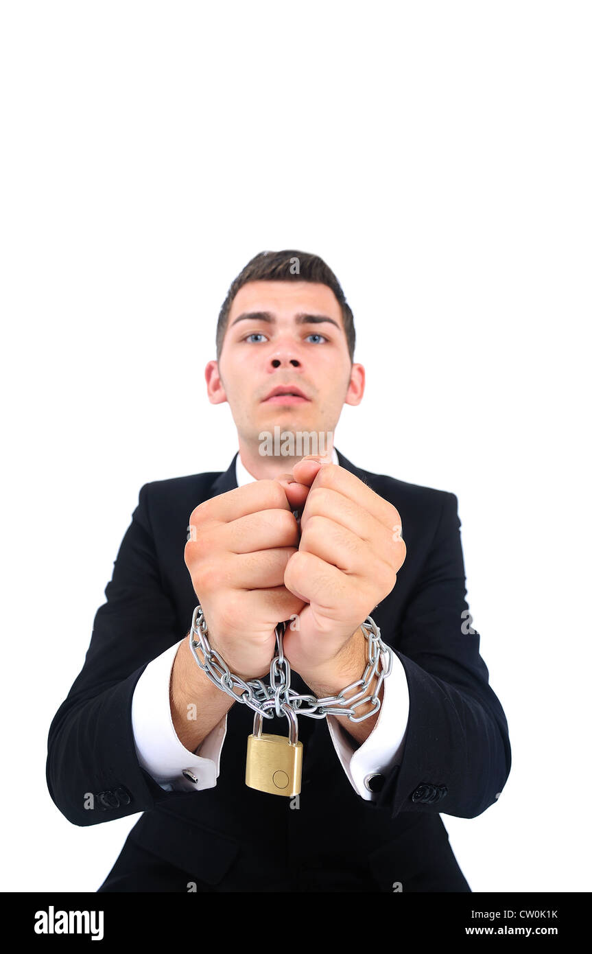 L'homme d'affaires isolées verrouillé avec chaîne Banque D'Images