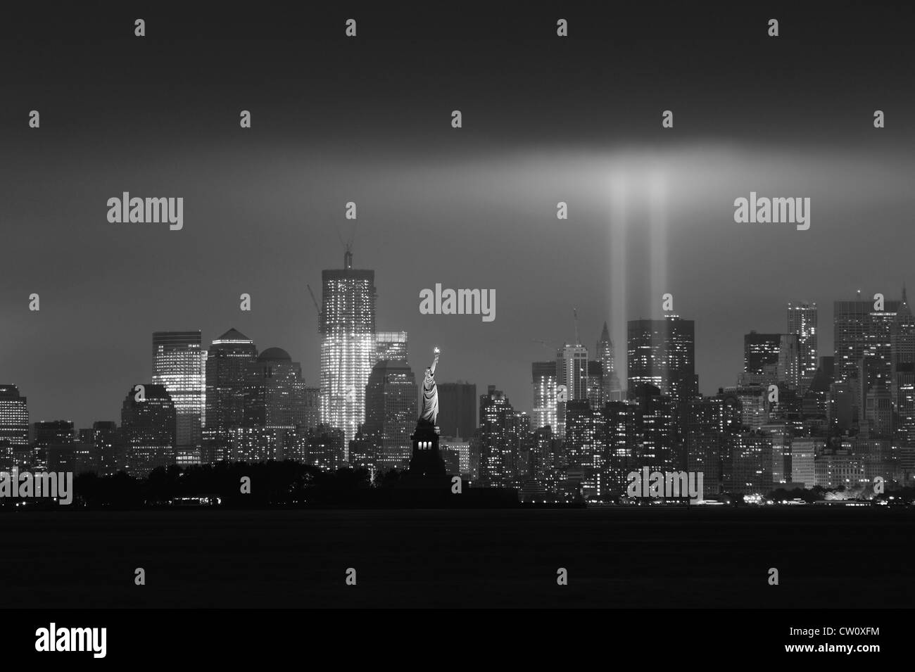 Le centre-ville de New York City Manhattan skyline noir et blanc Banque D'Images