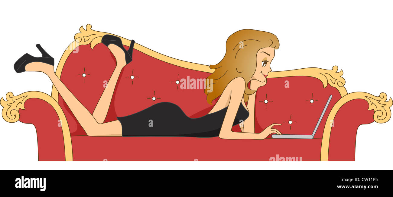 Illustration d'en-tête dans lequel une jeune fille à l'aide de son ordinateur portable Banque D'Images