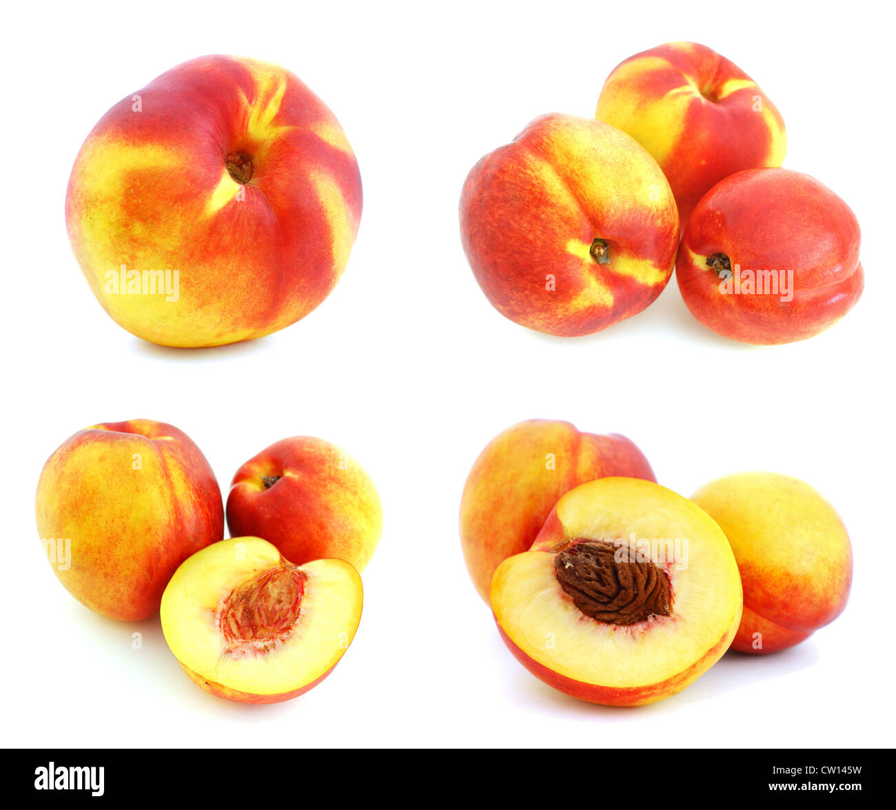 Jeu d'images avec les nectarines isolé sur fond blanc Banque D'Images