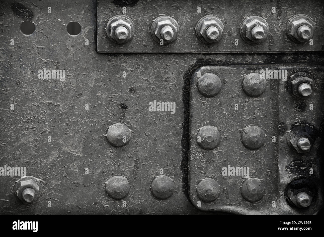 Résumé Contexte industriel texture avec structure en acier noir avec des boulons et des rivets Banque D'Images