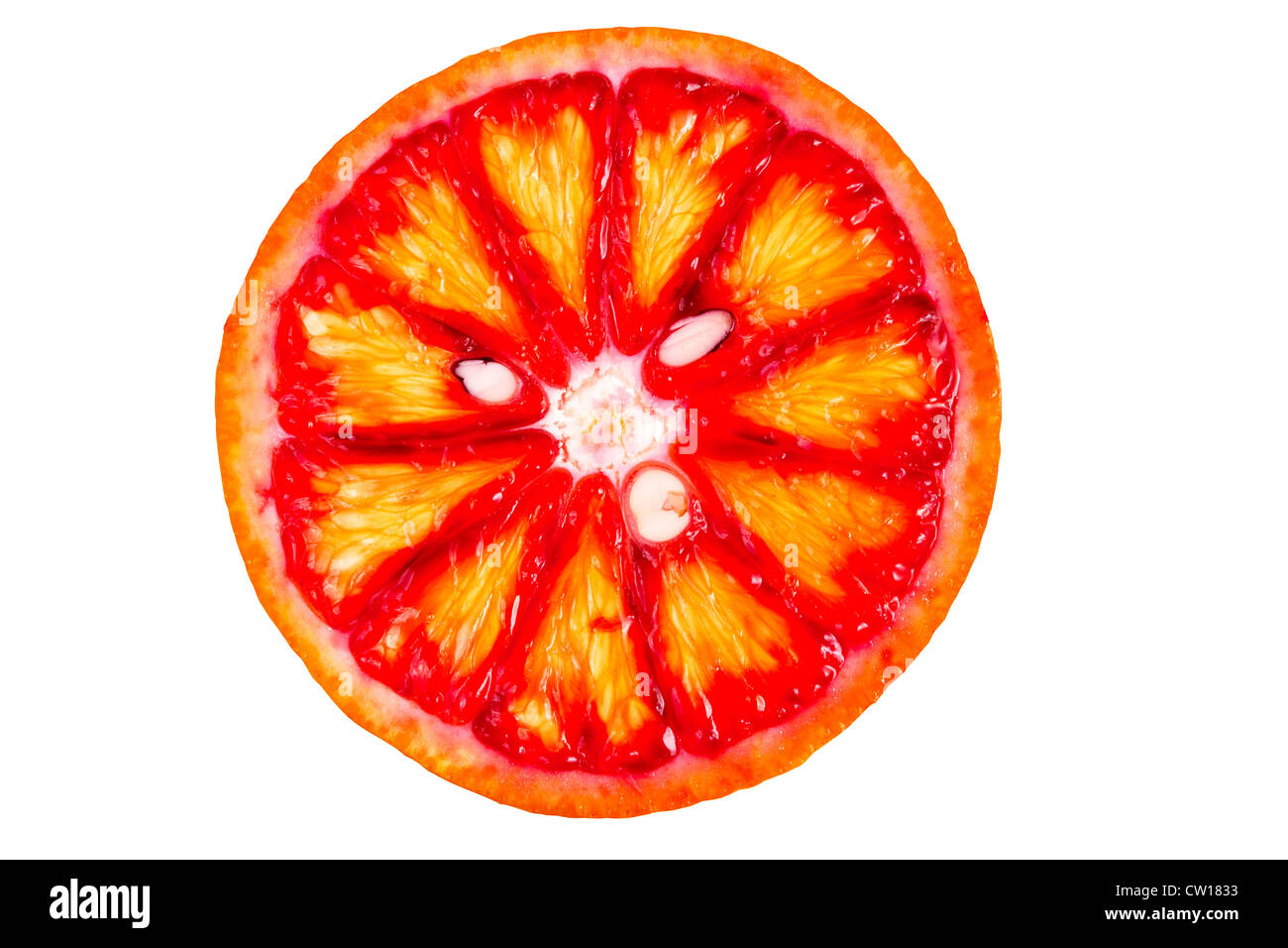 Blood orange slice isolated on white Banque D'Images