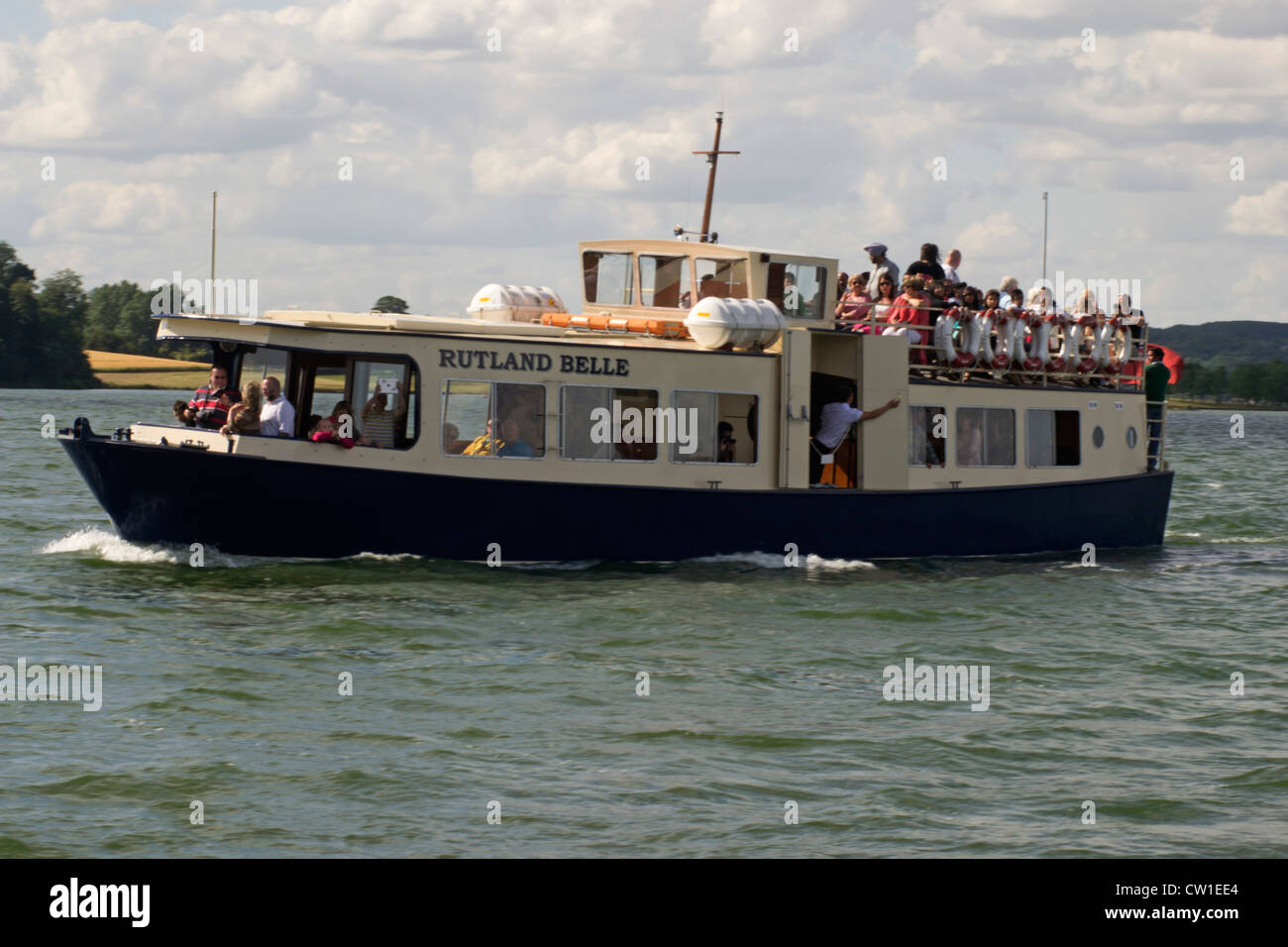 Rutland Belle embarcation sur Rutland Water, Nr Oakham Leicestershire, Angleterre, RU Banque D'Images