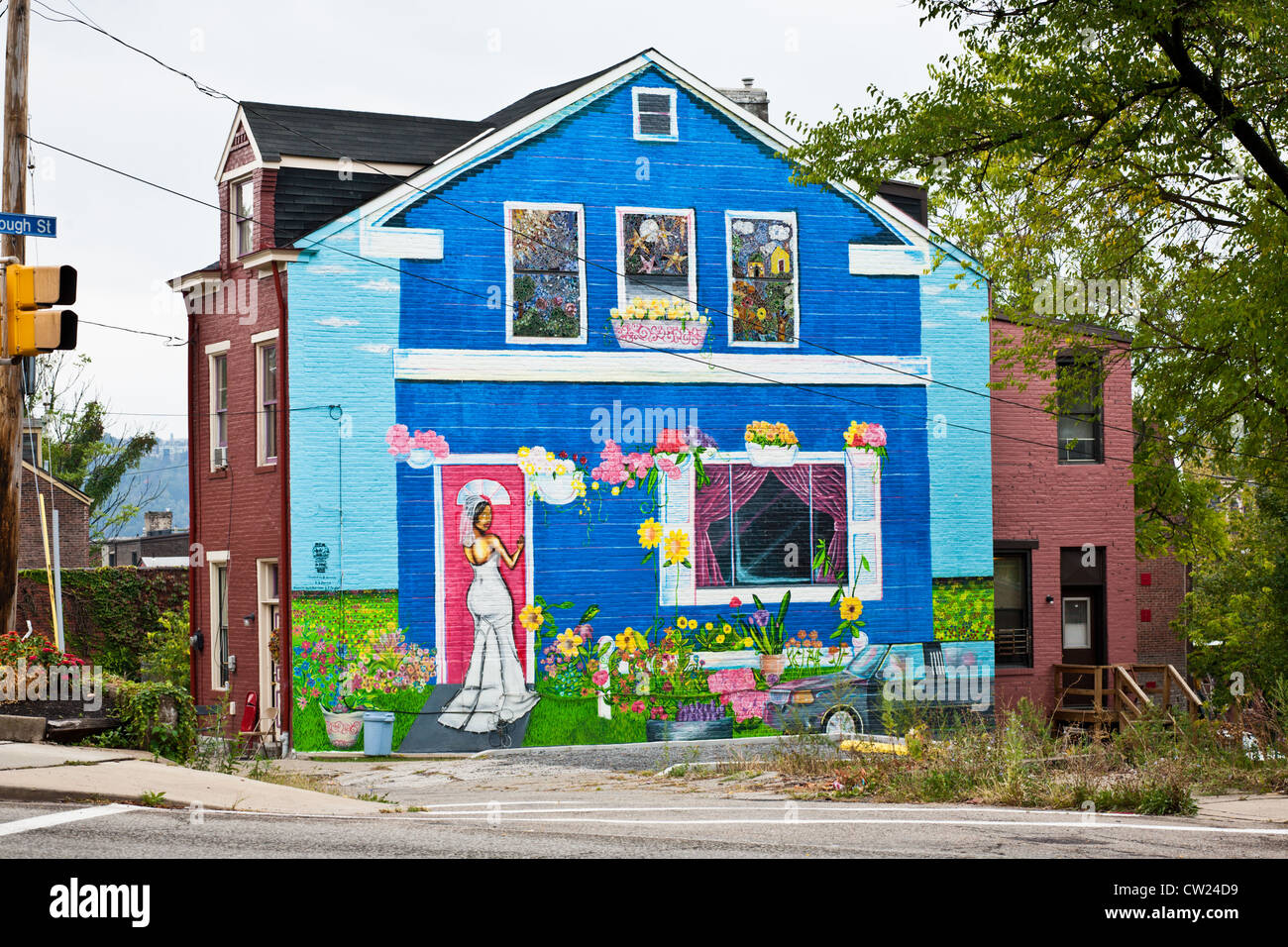 Maison peinte dans les rues de guerre mexicaine près de Pittsburgh, Pennsylvanie Banque D'Images