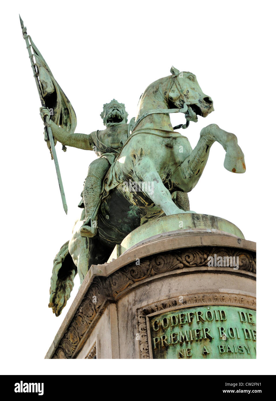 Bruxelles, Belgique. La Place Royale. Statue (1848), Eugène Simonis : Godefroy de Bouillon, élever le niveau de la première croisade Banque D'Images