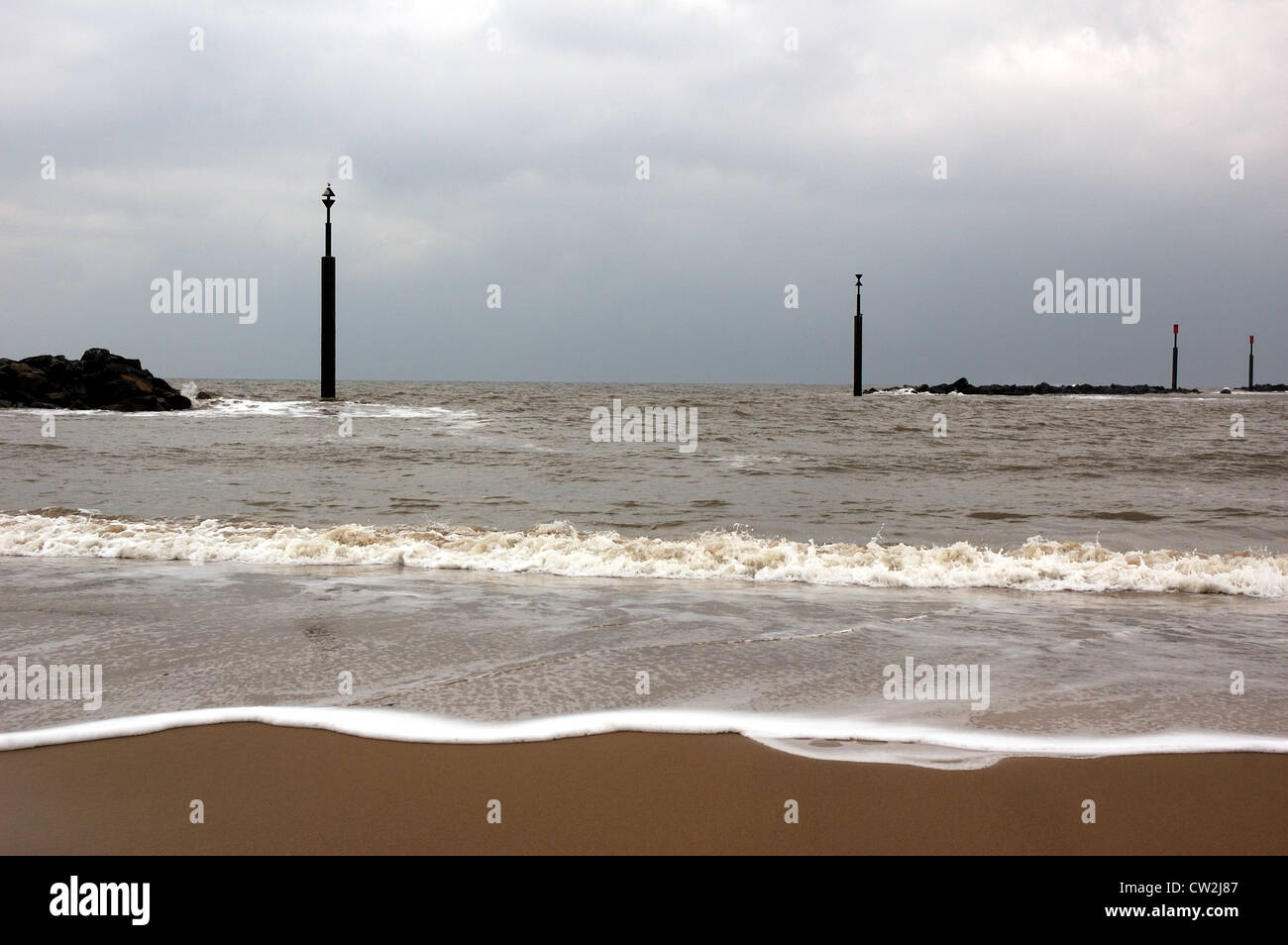 Les récifs-barrières de protection contre les inondations à Sea Palling, Norfolk, UK Banque D'Images