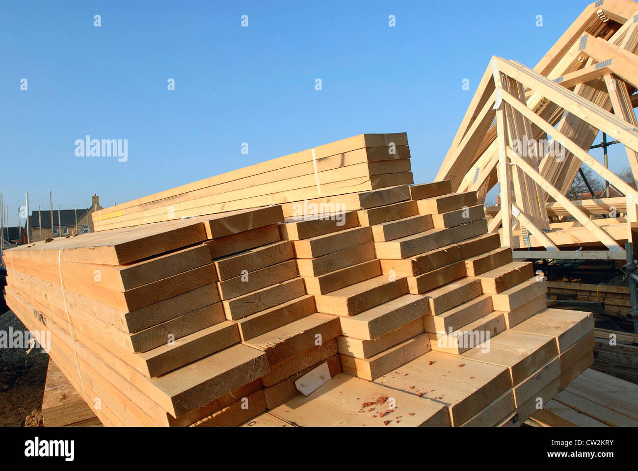 Planches en bois et des fermes, du développement de l'habitation site. Banque D'Images