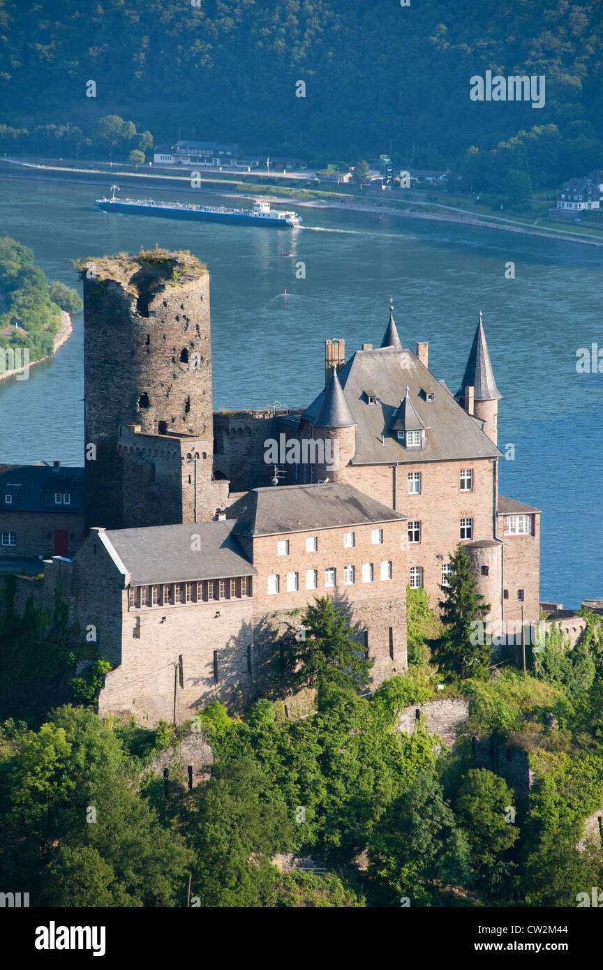 Château historique Burg Katz au-dessus du Rhin à St Goarshausen, Rheinland-pfalz Allemagne Banque D'Images