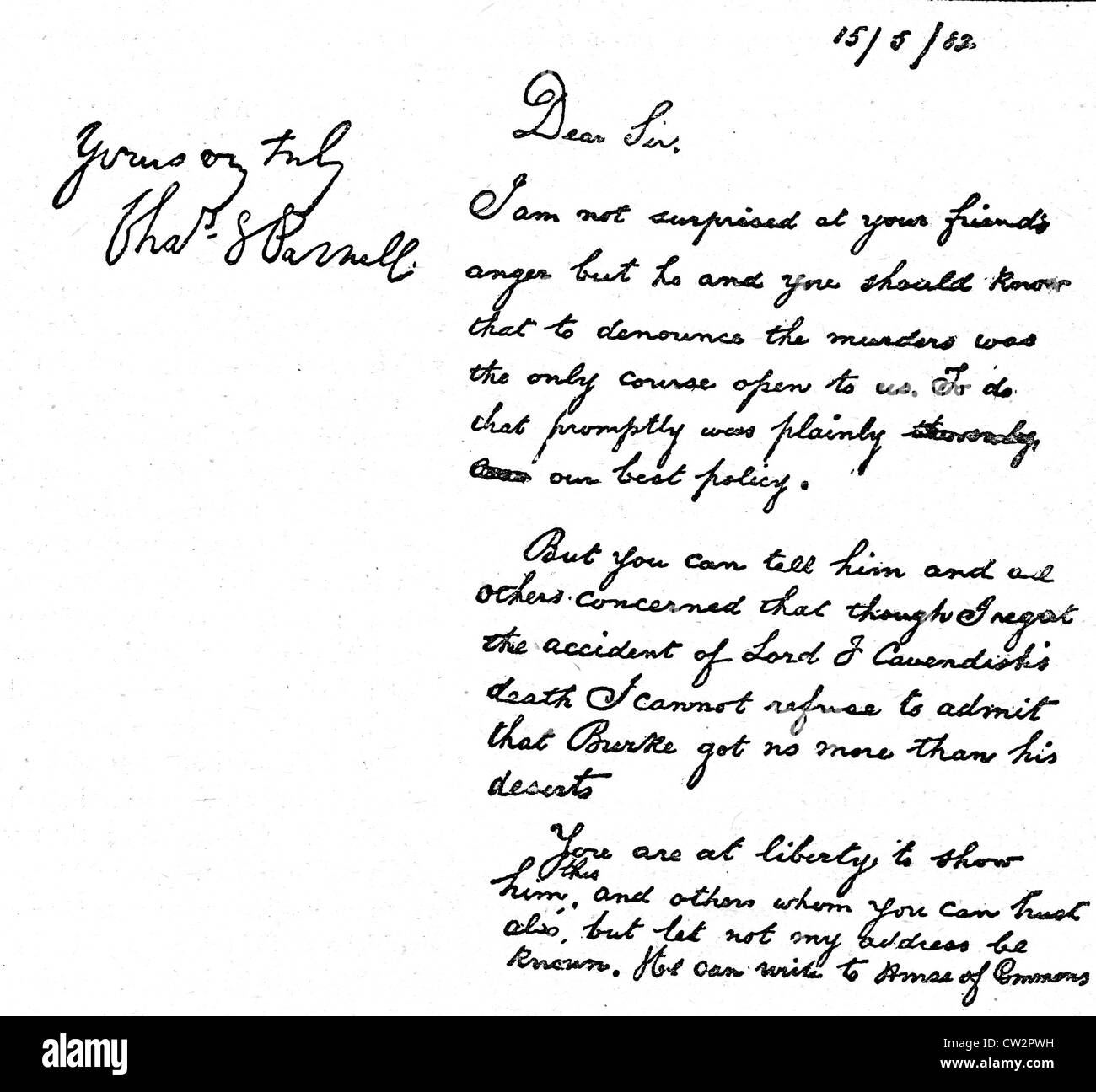 CHARLES STUART PARNELL (1846-1891) original de sa lettre à la fois forgé 15 Mai 1882 Banque D'Images