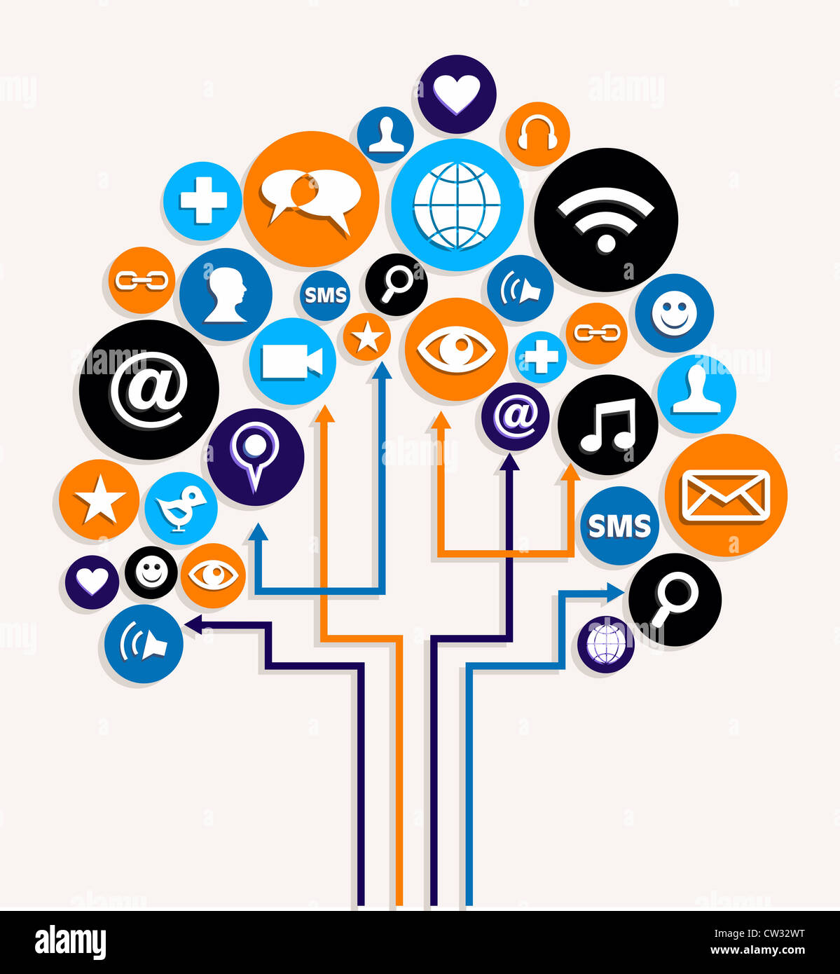 Les icônes de réseau social dans l'entreprise d'arbres diagramme. Couches d'illustration vectorielle pour une manipulation facile et coloris. Banque D'Images