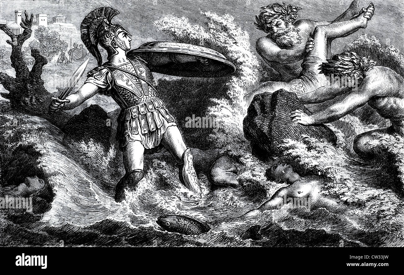 Achille dans la bataille avec les dieux de la rivière Banque D'Images