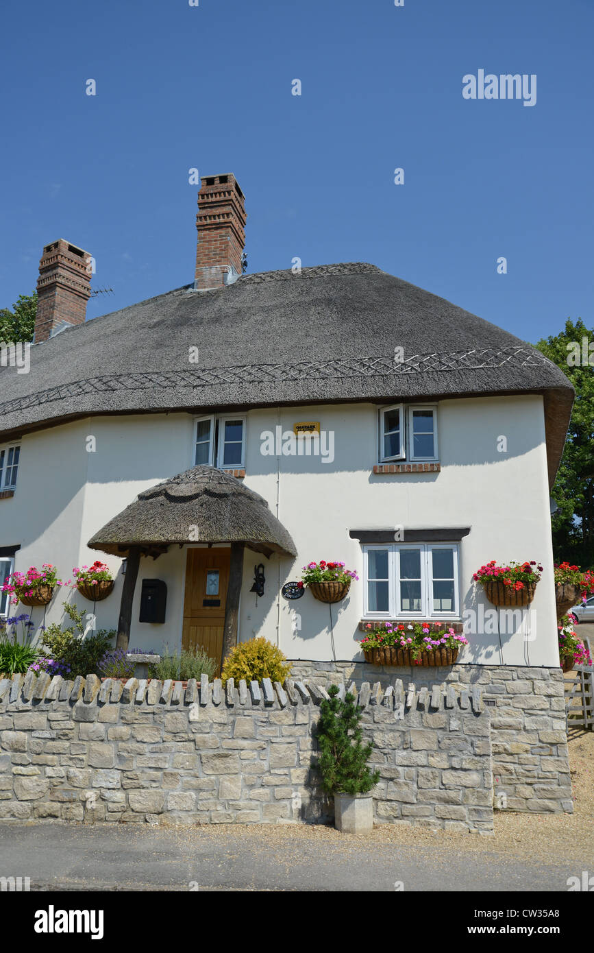 Thatched cottage moderne, Main Road, Tolpuddle, Dorset, Angleterre, Royaume-Uni Banque D'Images