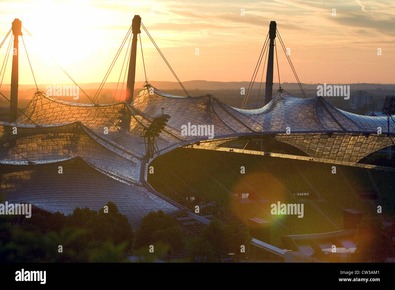 Muenchen, Abenddaemmerung sur le stade olympique Banque D'Images