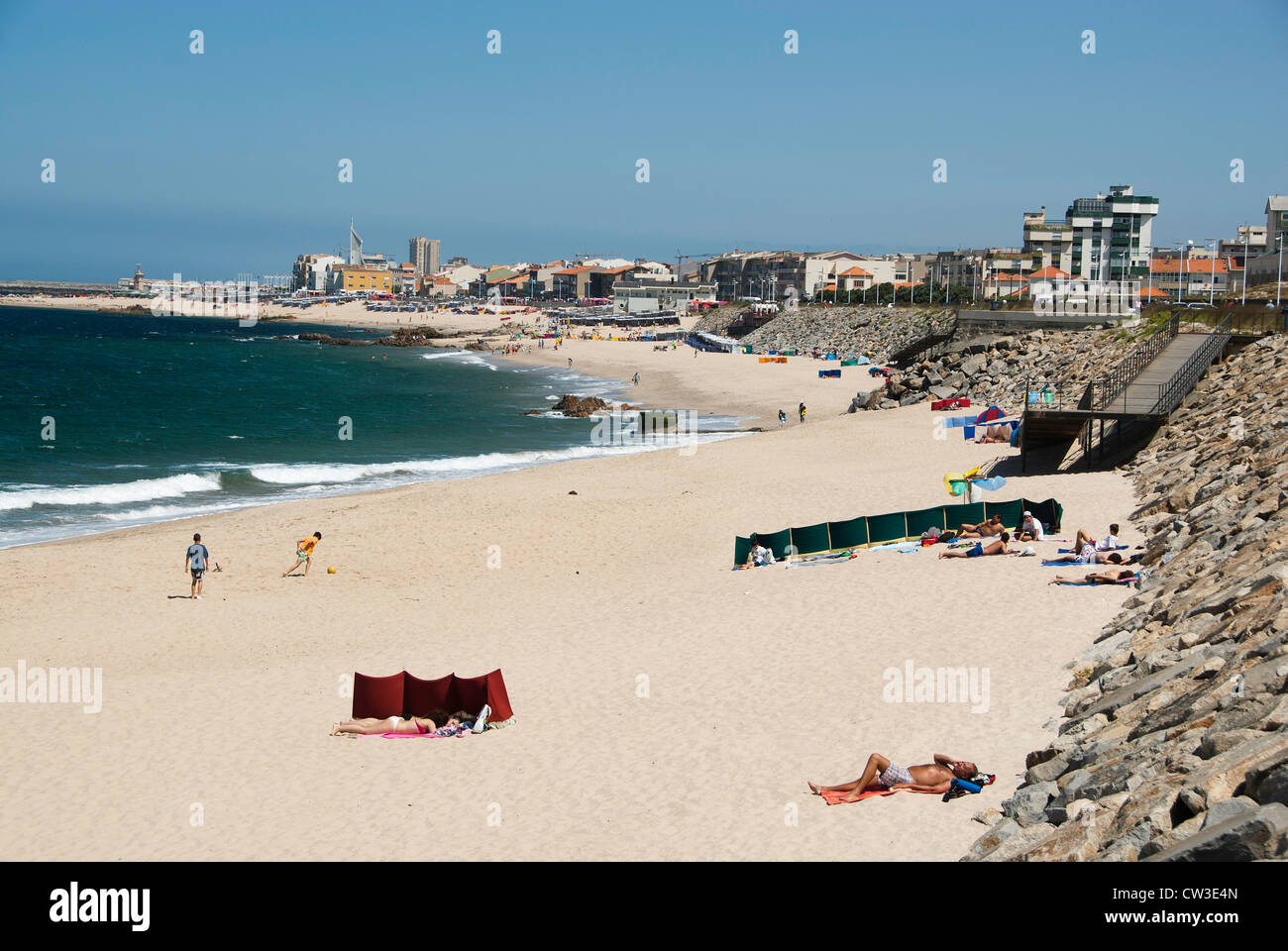 Vue sur la plage de Vila do Conde, Portugal Banque D'Images