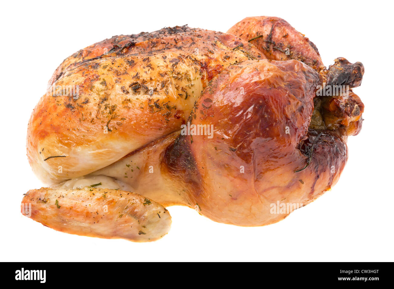 Prêt à manger un poulet fraîchement torréfié - studio photo avec un fond blanc Banque D'Images