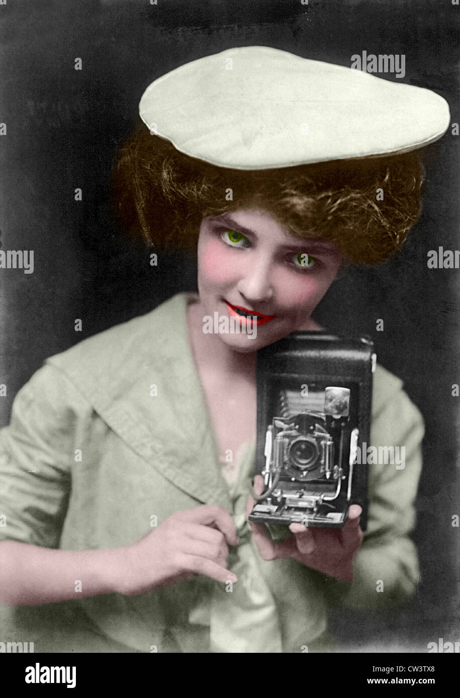 Femme avec caméra historique Banque D'Images