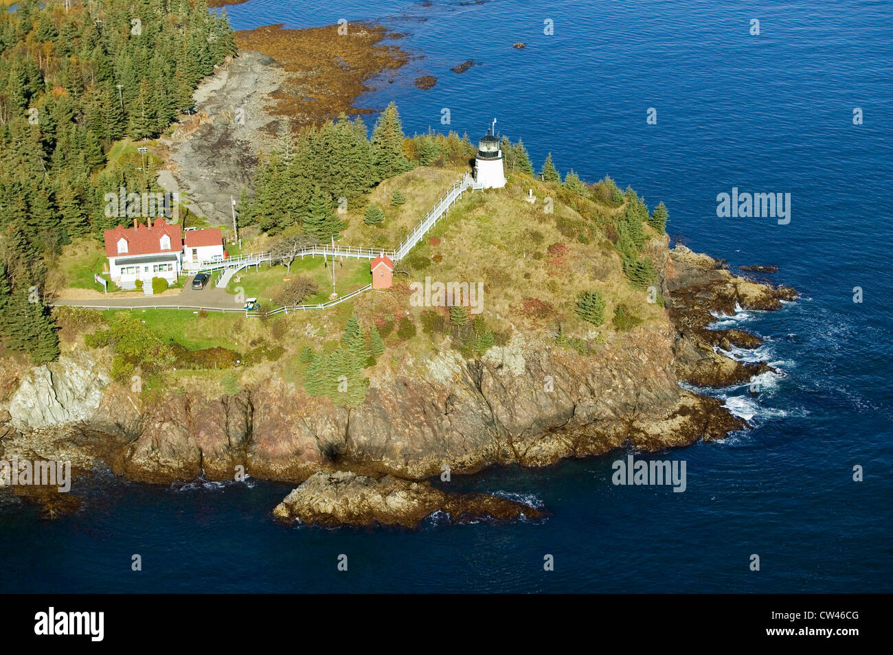 Vue aérienne de Rockland, Maine, Owl's Head Lighthouse Banque D'Images
