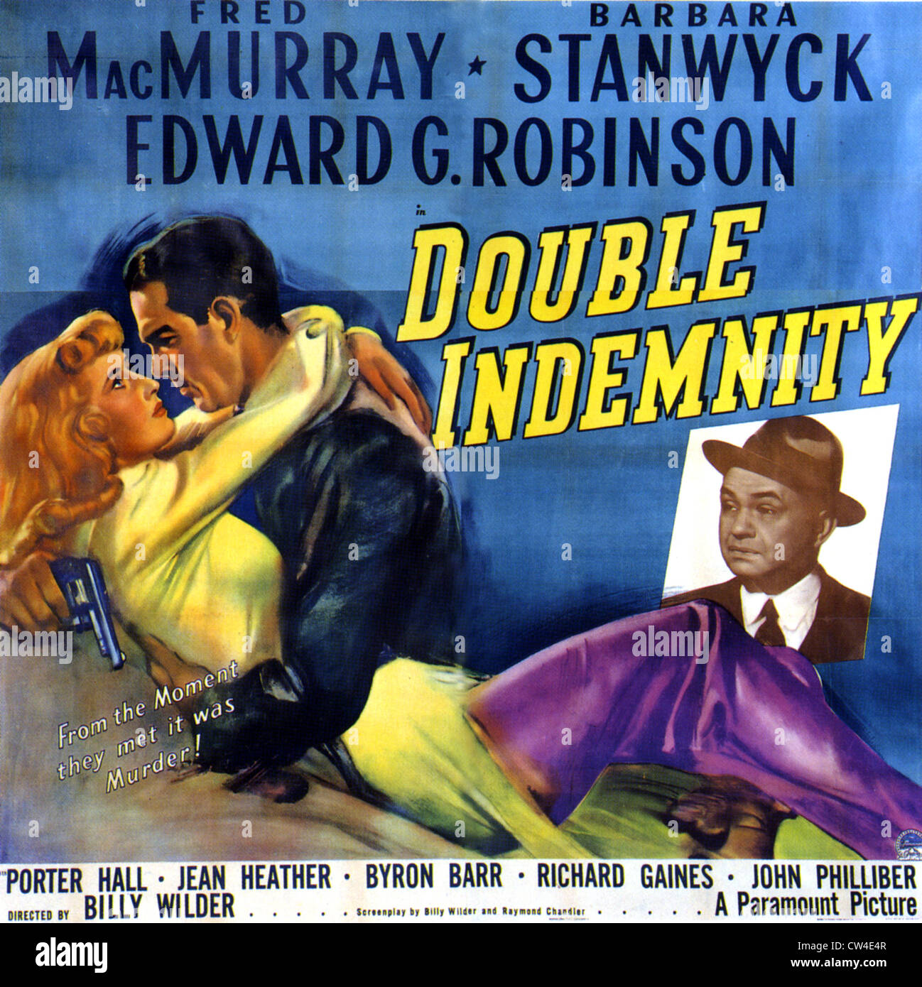 Poster double indemnité pour 1944 Paramount film avec Barbara Stanwyck et Fred MacMurray Banque D'Images