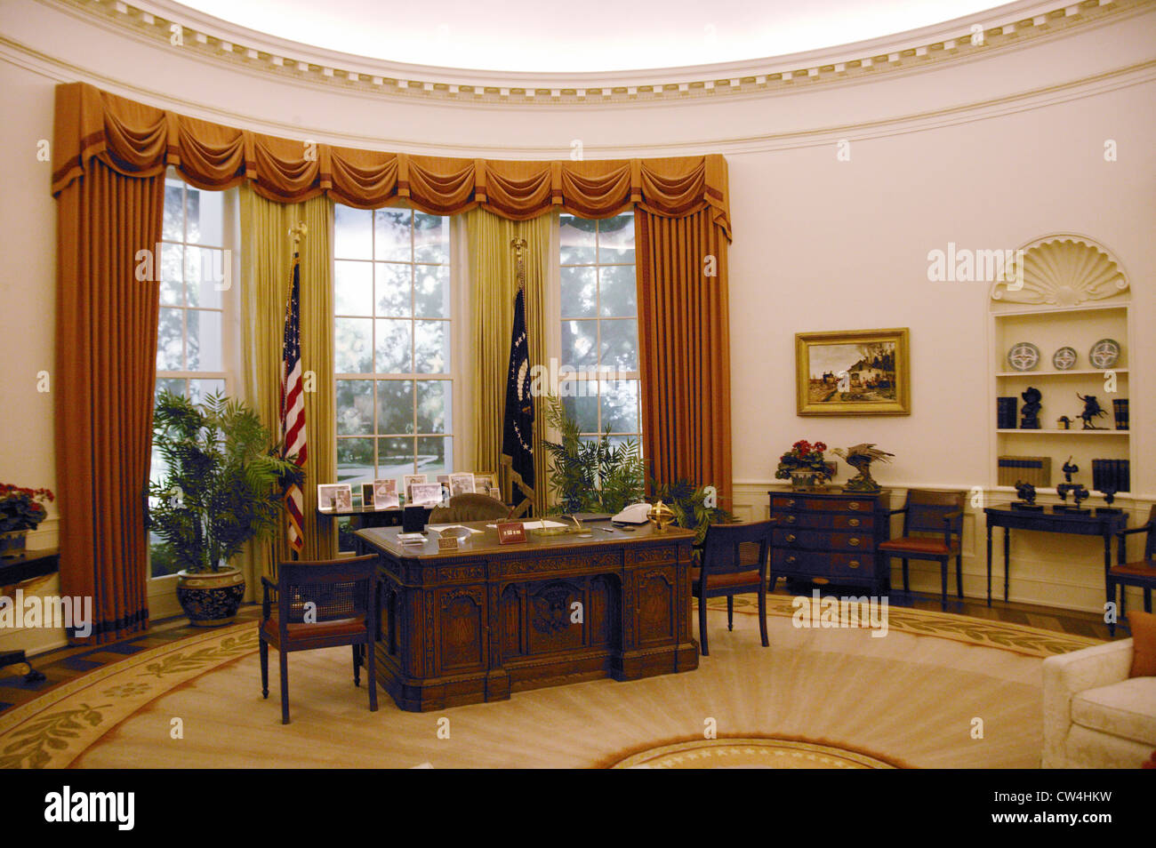 Réplique du Bureau ovale de la Maison Blanche à la Ronald Reagan Presidential Library W. Banque D'Images