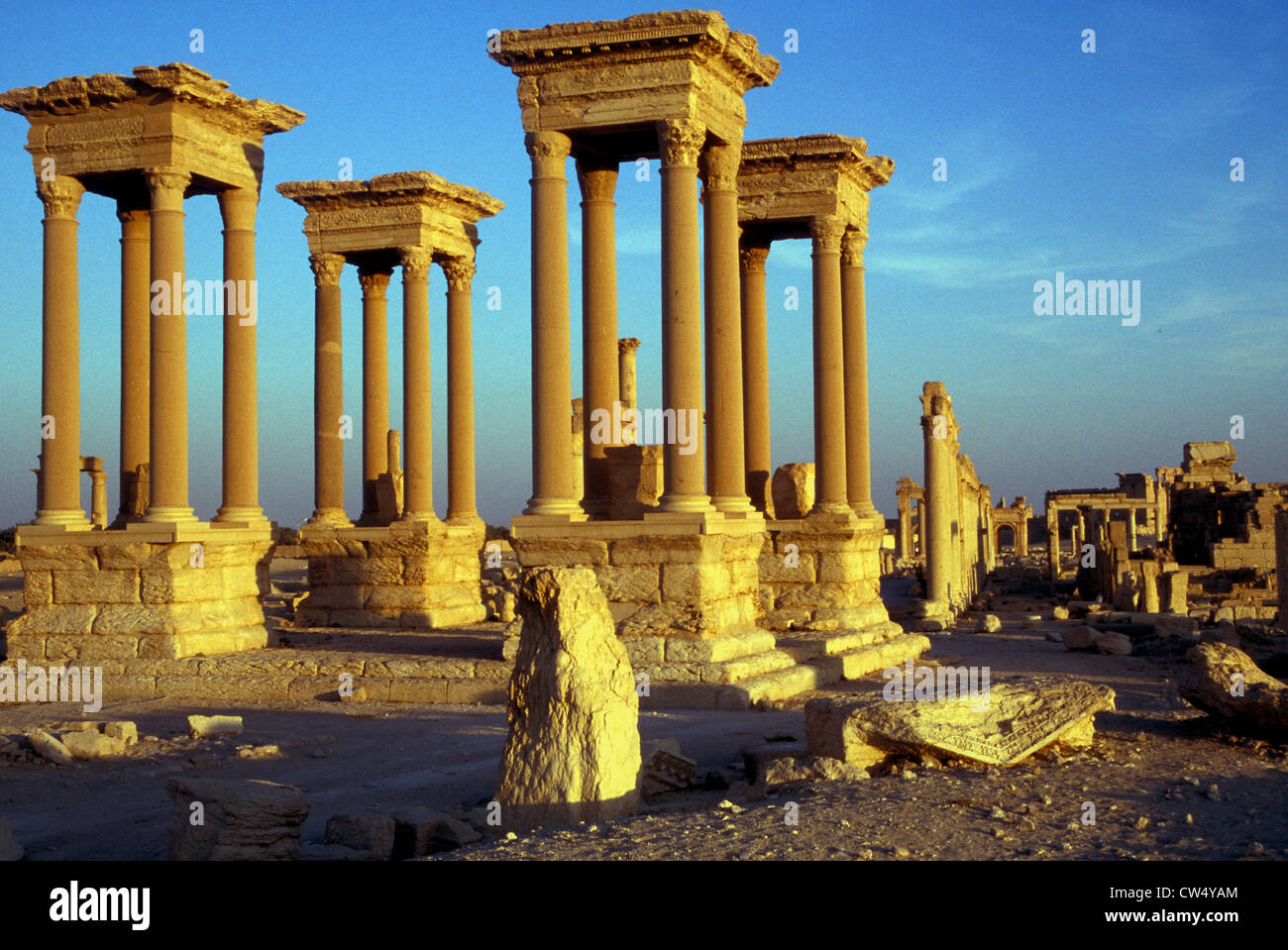 Le tétrapylon dans la ville romaine de Palmyra, Syrie 1984 Banque D'Images