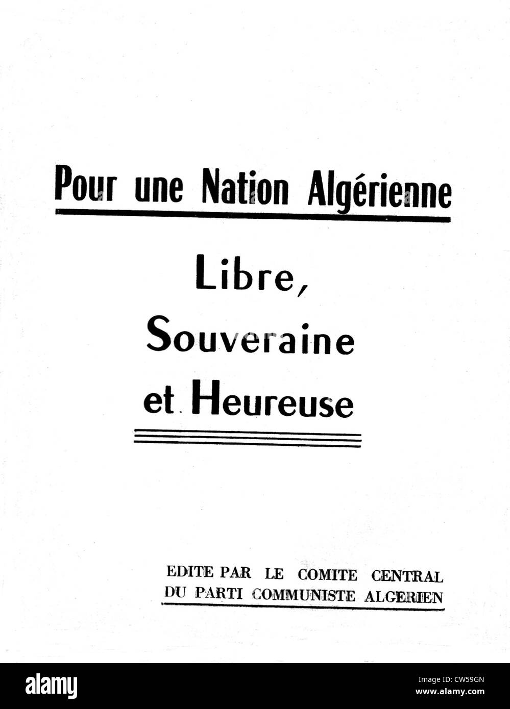 Clandestin fascicule publié par le Parti communiste algérien Banque D'Images