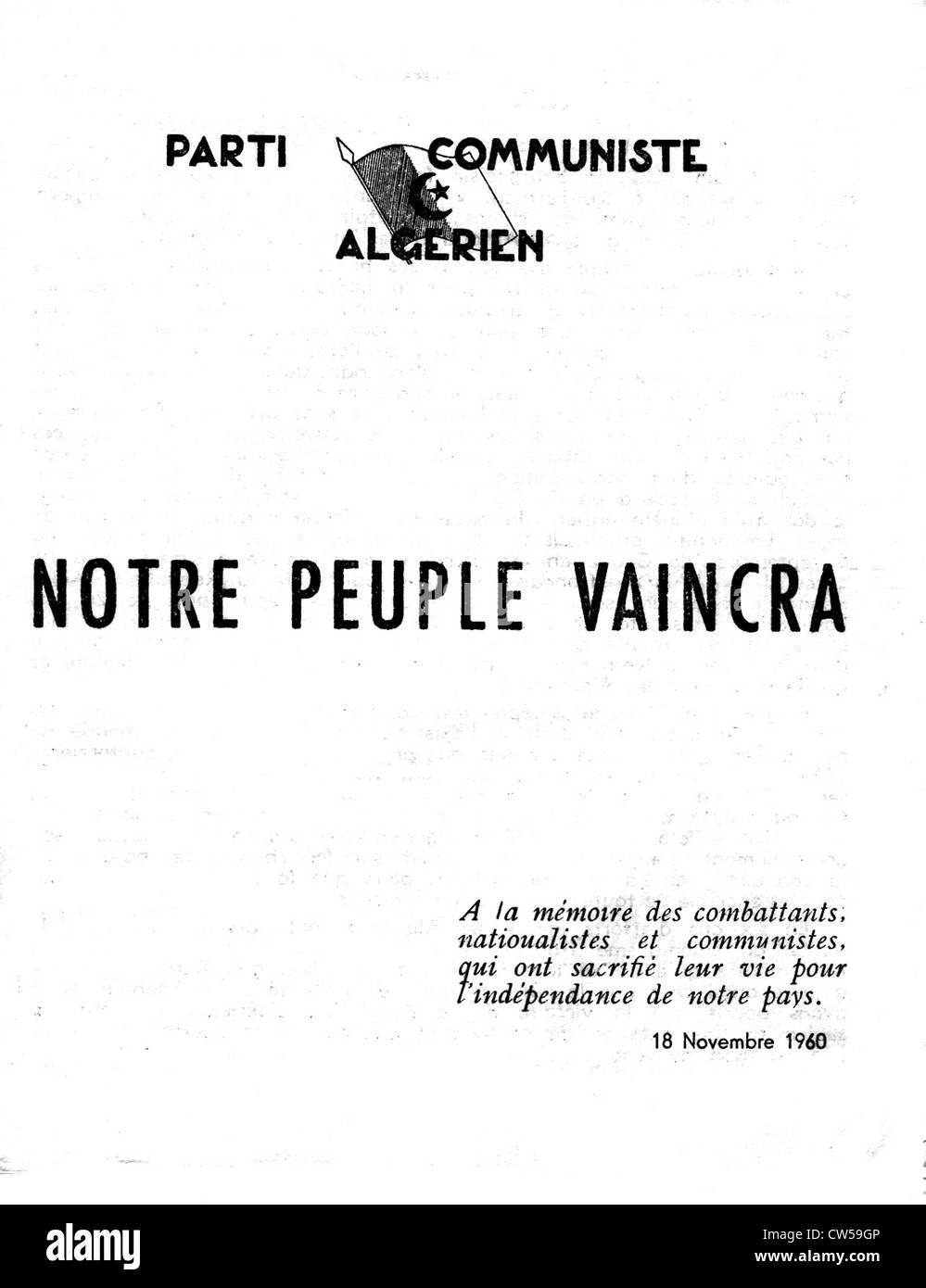 Clandestin fascicule publié par le Parti communiste algérien Banque D'Images