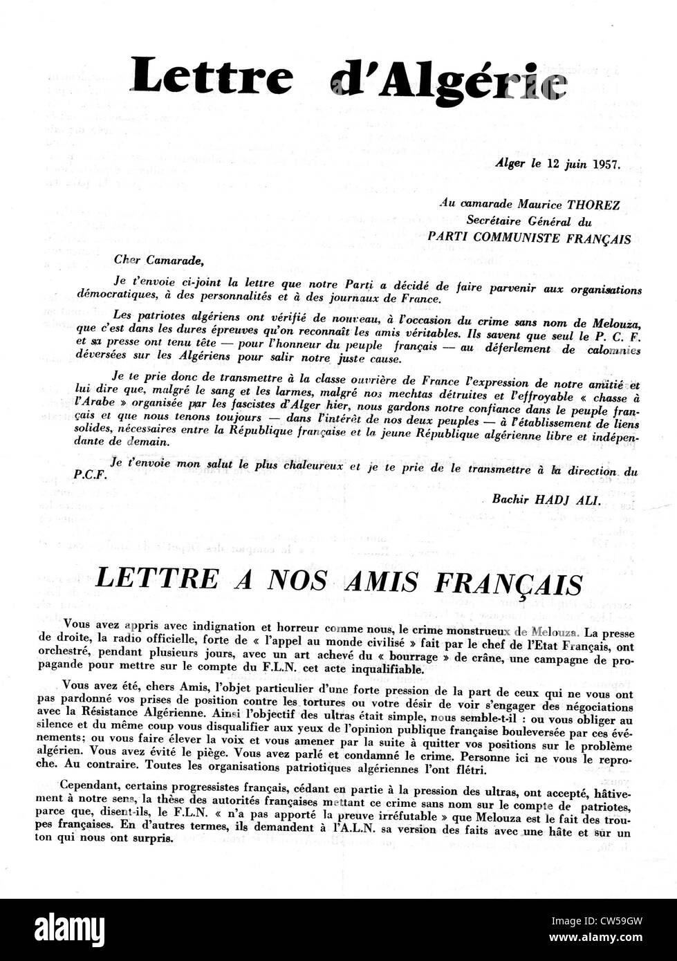 Tract du Parti Communiste Algérien Banque D'Images