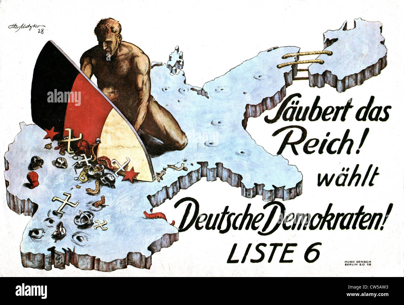 Affiche de propagande contre les Nazis : 'purifier le Reich, votez pour la Liste 6 de l'allemand démocrates' Banque D'Images