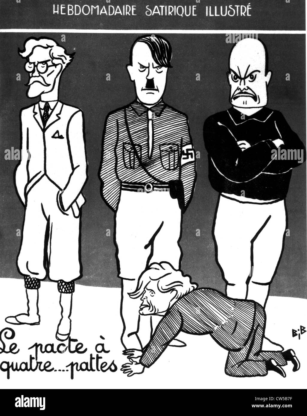 Bib, Caricature de 'Charivari' : 'Le pacte à quatre pattes' Banque D'Images