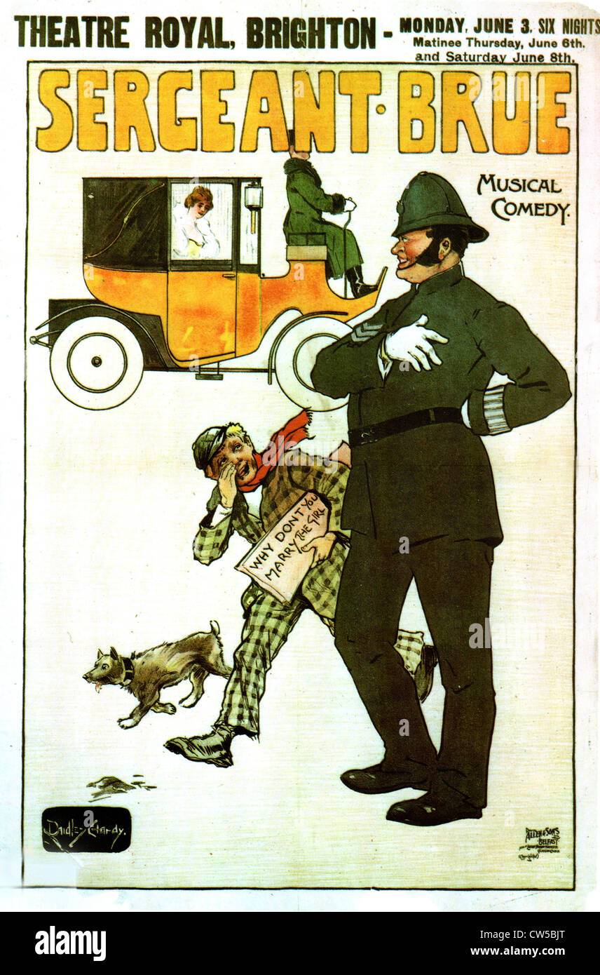 Comédie musicale, "sergent Brue'. Affiche publicitaire pour un spectacle au Théâtre royal de Brighton Banque D'Images