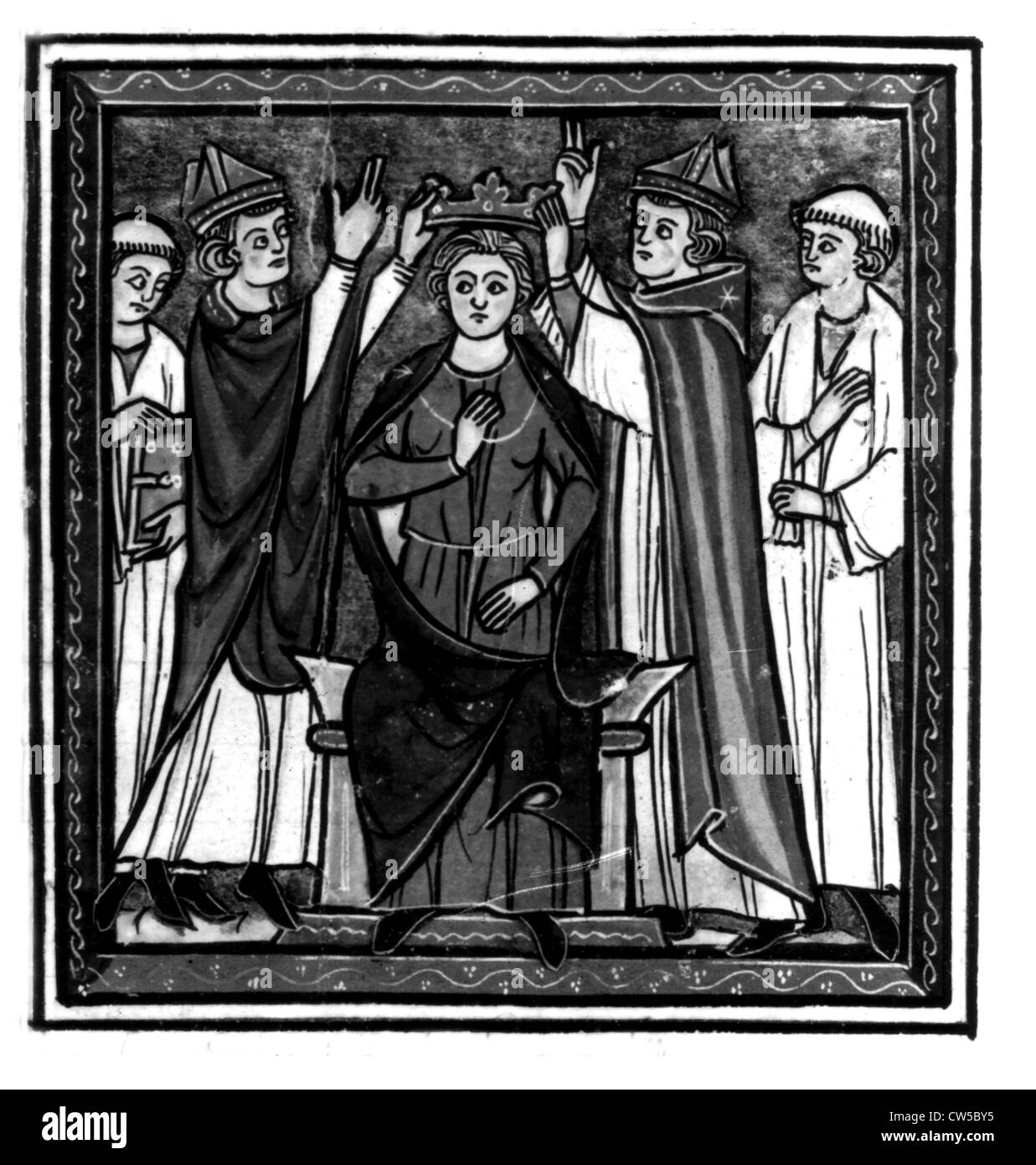 Guillaume de Tyr, "Histoire d'actes effectués au-delà de la mer", Accra, ca. 1275, f° 112 (Livre 10, chapitre 9) : Couronnement de Baudoin I Banque D'Images Guillaume de Tyr, "Histoire d'actes effectués au-delà de la mer", Accra, ca. 1275, f° 112 (Livre 10, chapitre 9) : Couronnement de Baudoin I Banque D'Images