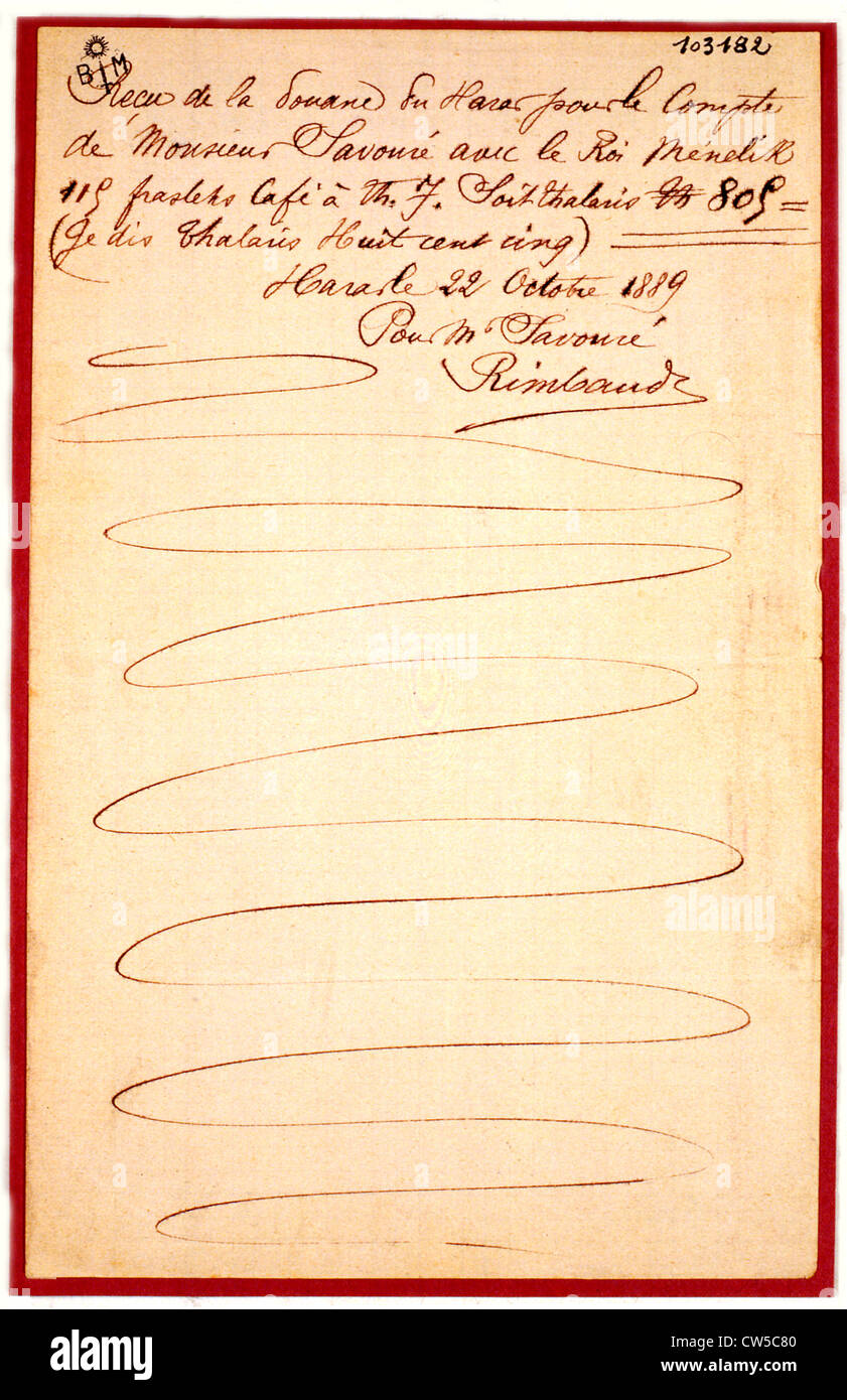 Lettre écrite par Arthur Rimbaud Banque D'Images