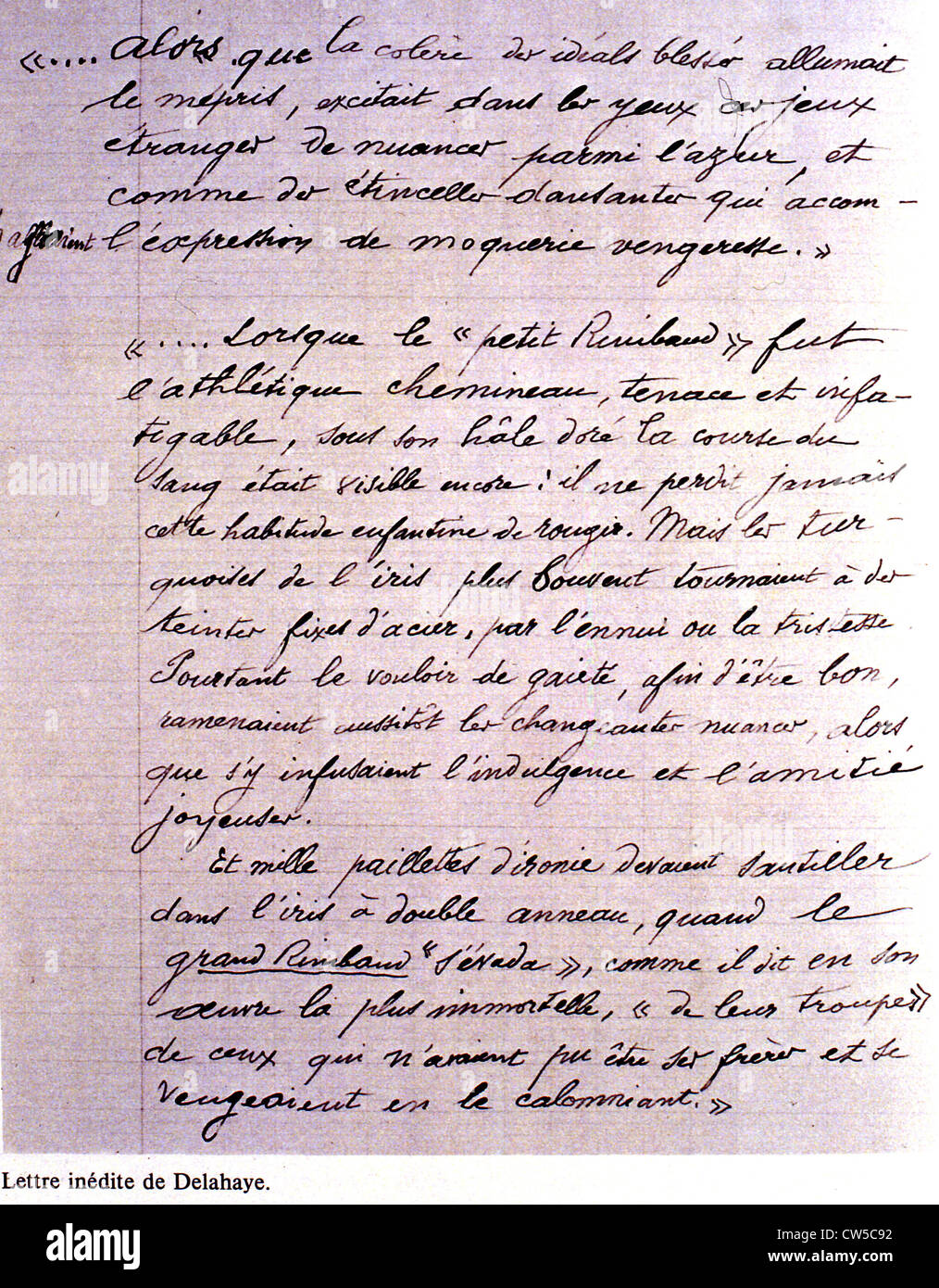 Lettre écrite par Ernest Delahaye discussion Arthur Rimbaud Banque D'Images