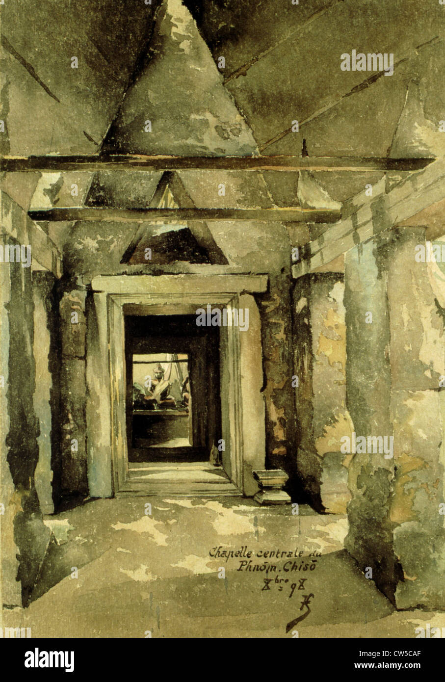 Courmaille, Angkor : chapelle centrale de l'Phôm-Chiso, aquarelle Banque D'Images