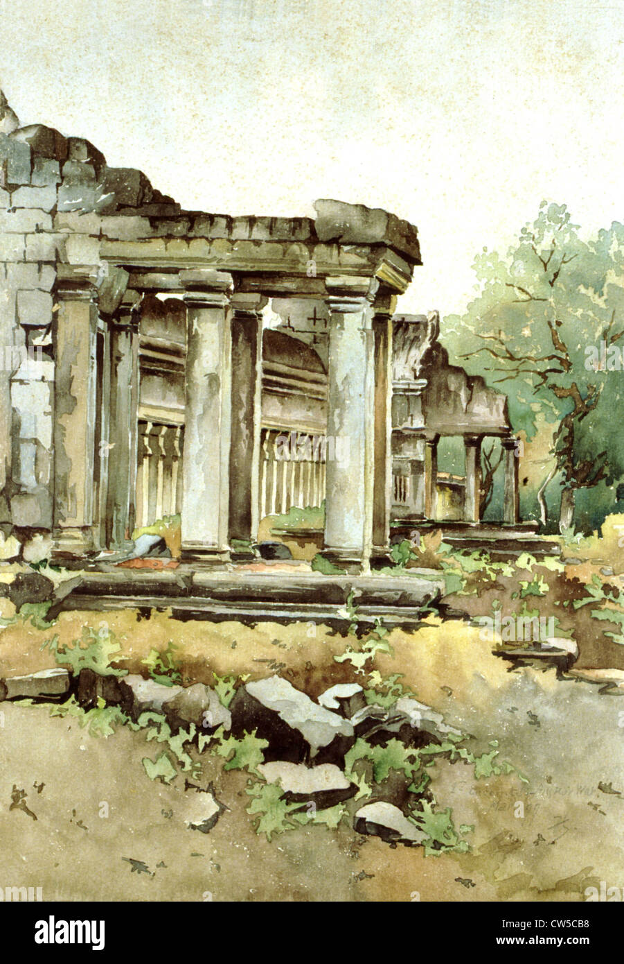 Courmaille, Angkor, aquarelle Banque D'Images