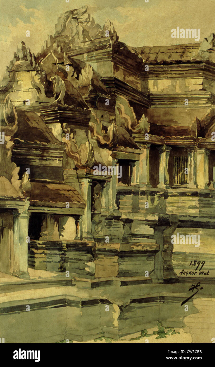 Courmaille, Angkor, aquarelle Banque D'Images