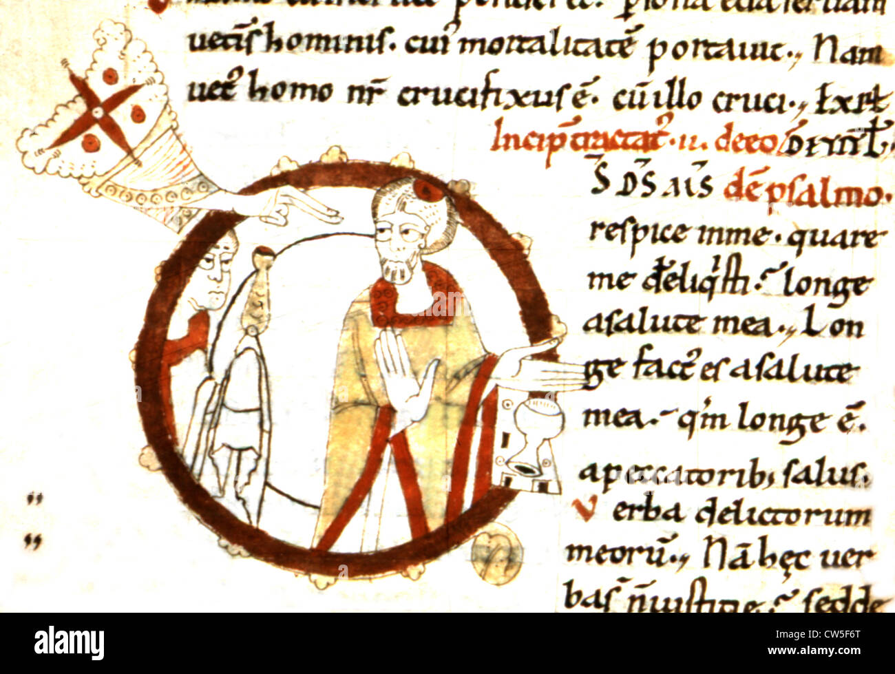 St Augustine's Enarrationes in Psalmos (sermons sur les psaumes) f° 37 : La main de Dieu une bénédiction prêtre officiant Banque D'Images