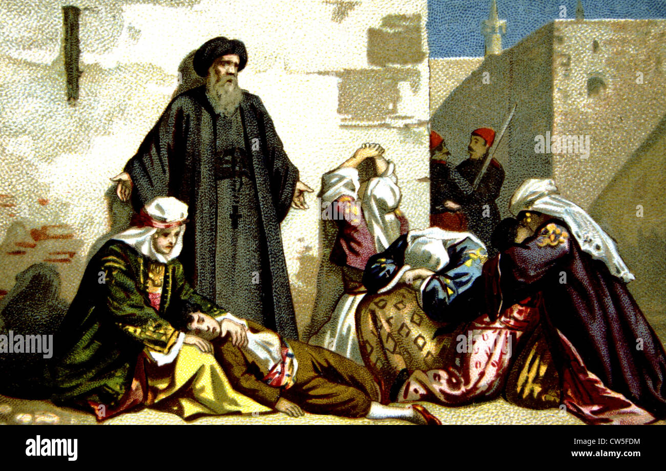 Génocide arménien menées par les Turcs en 1894-1896. Les prisonniers chrétiens dans Aradkir Banque D'Images