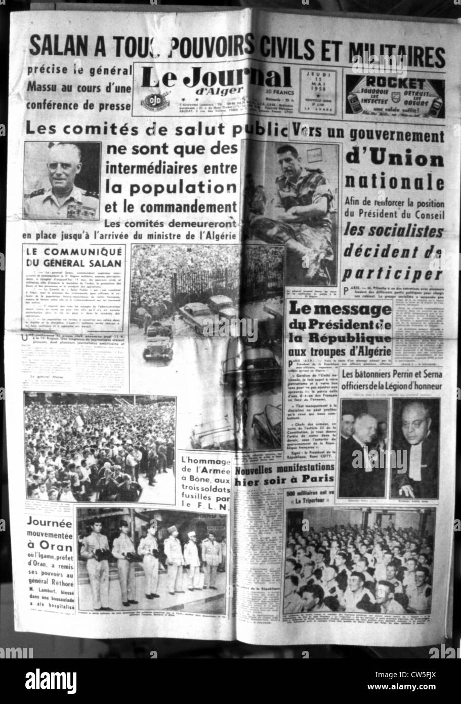 Guerre d'Algérie, première page du journal 'Le Journal d'Alger' Banque D'Images