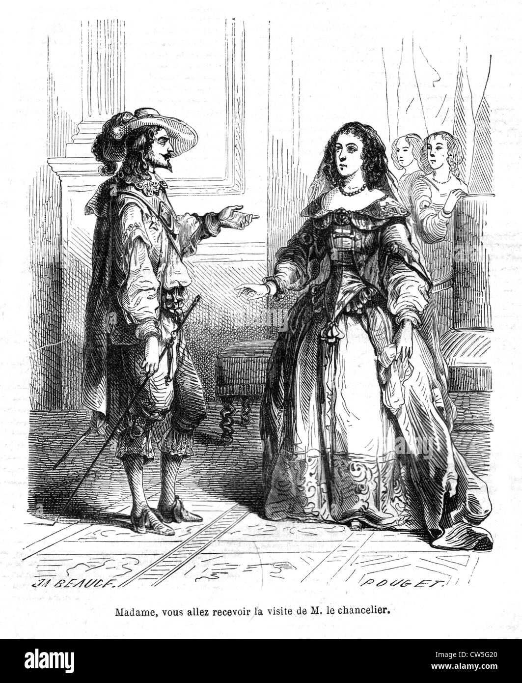 Les Trois Mousquetaires, M. de Rochefort se rendant sur Anne d'Autriche Banque D'Images
