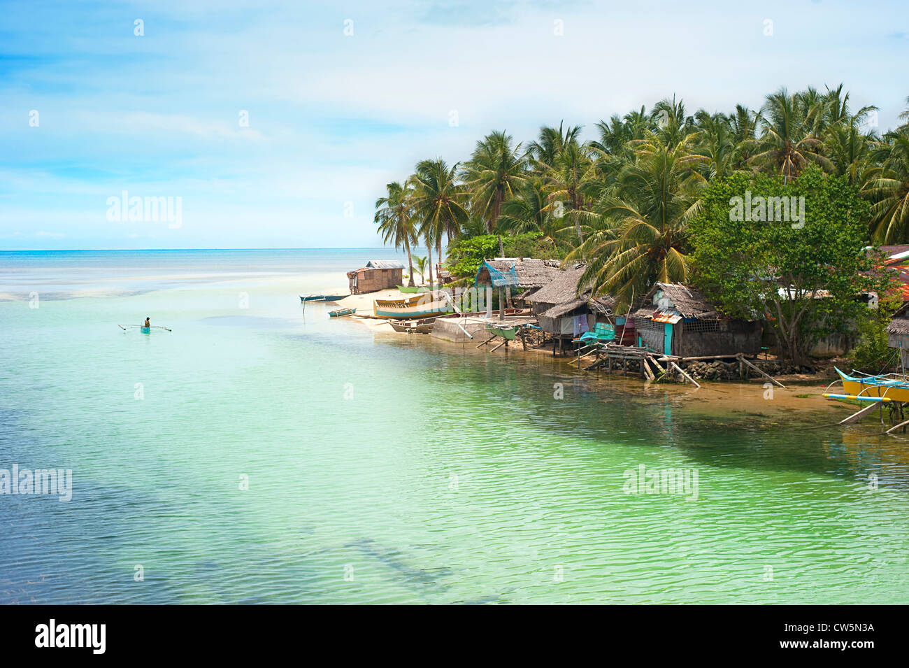 Vue aérienne sur le village de pêcheurs traditionnel aux Philippines . Calicoan Island Banque D'Images