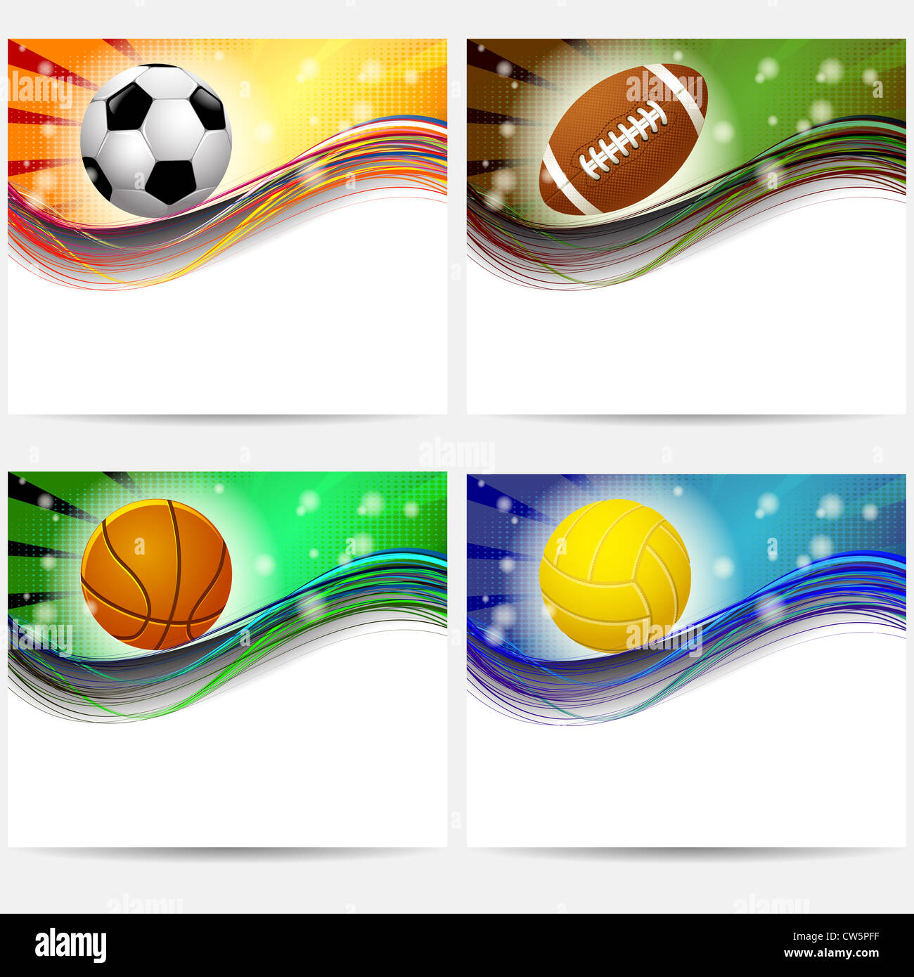L'équipement de sport de basket-ball des bannières, football, volley-ball Banque D'Images