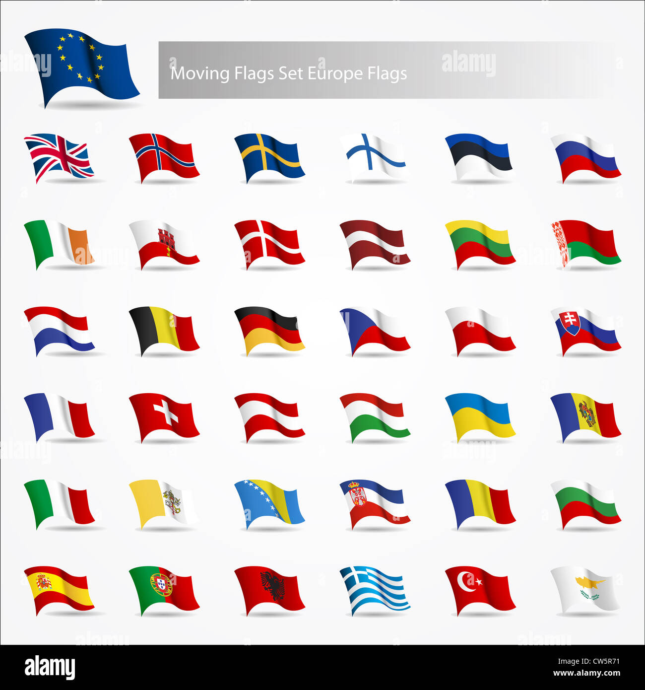 Déménagement drapeaux fixé pour l'Europe les drapeaux sur fond blanc Banque D'Images
