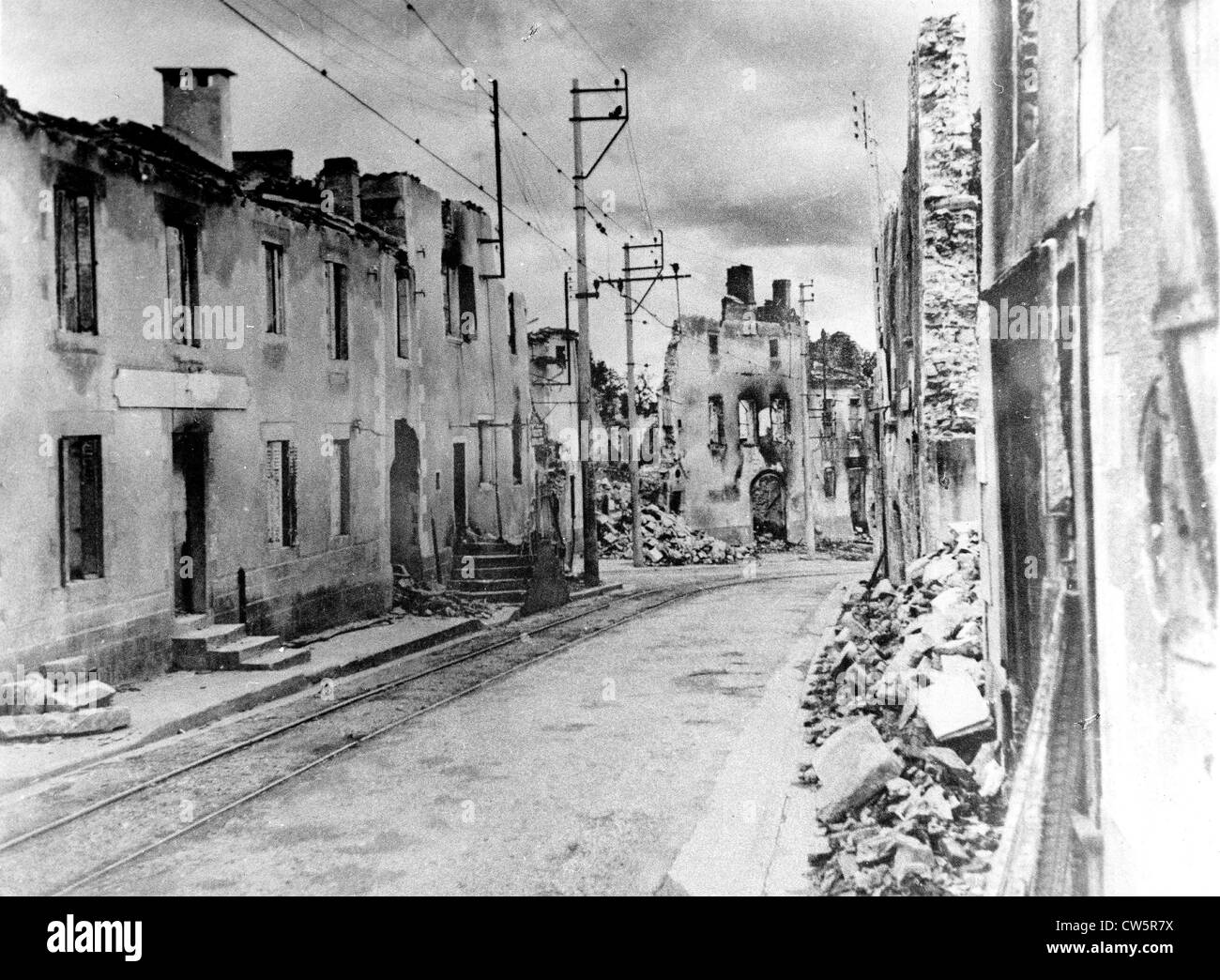 Oradour-sur-Glane dévastés, près de Limoges, France (1944) Banque D'Images